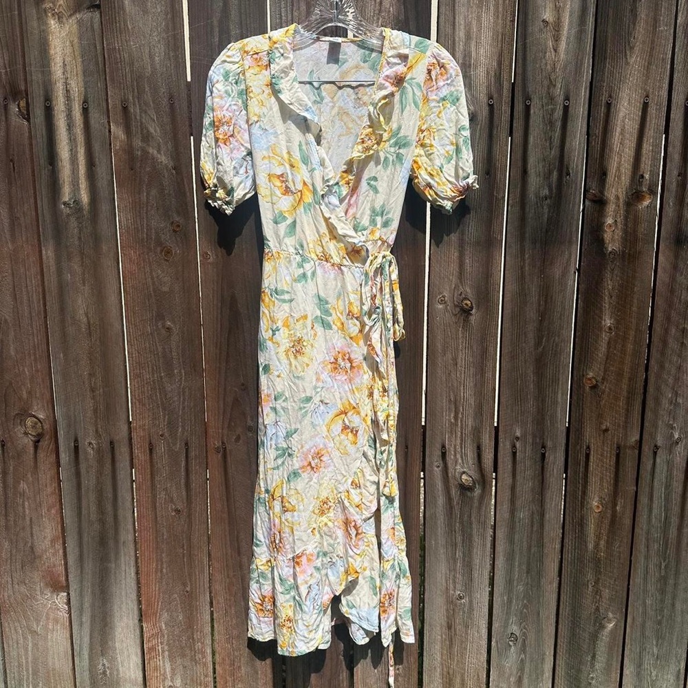 Old Navy Yellow Floral Midi Wrap Sundress Size X Small